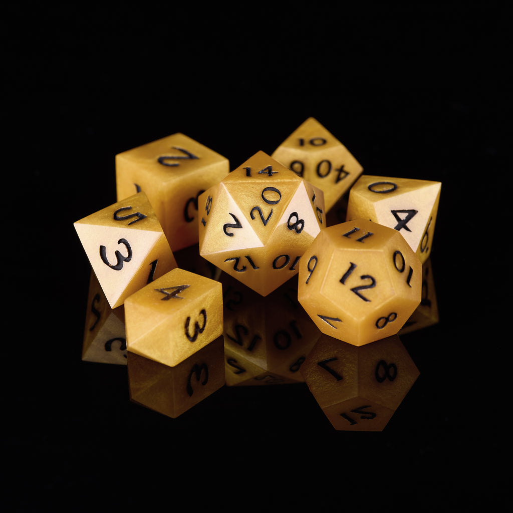 Golden Polyhedral Dice Set: Resin DnD RPG Dice