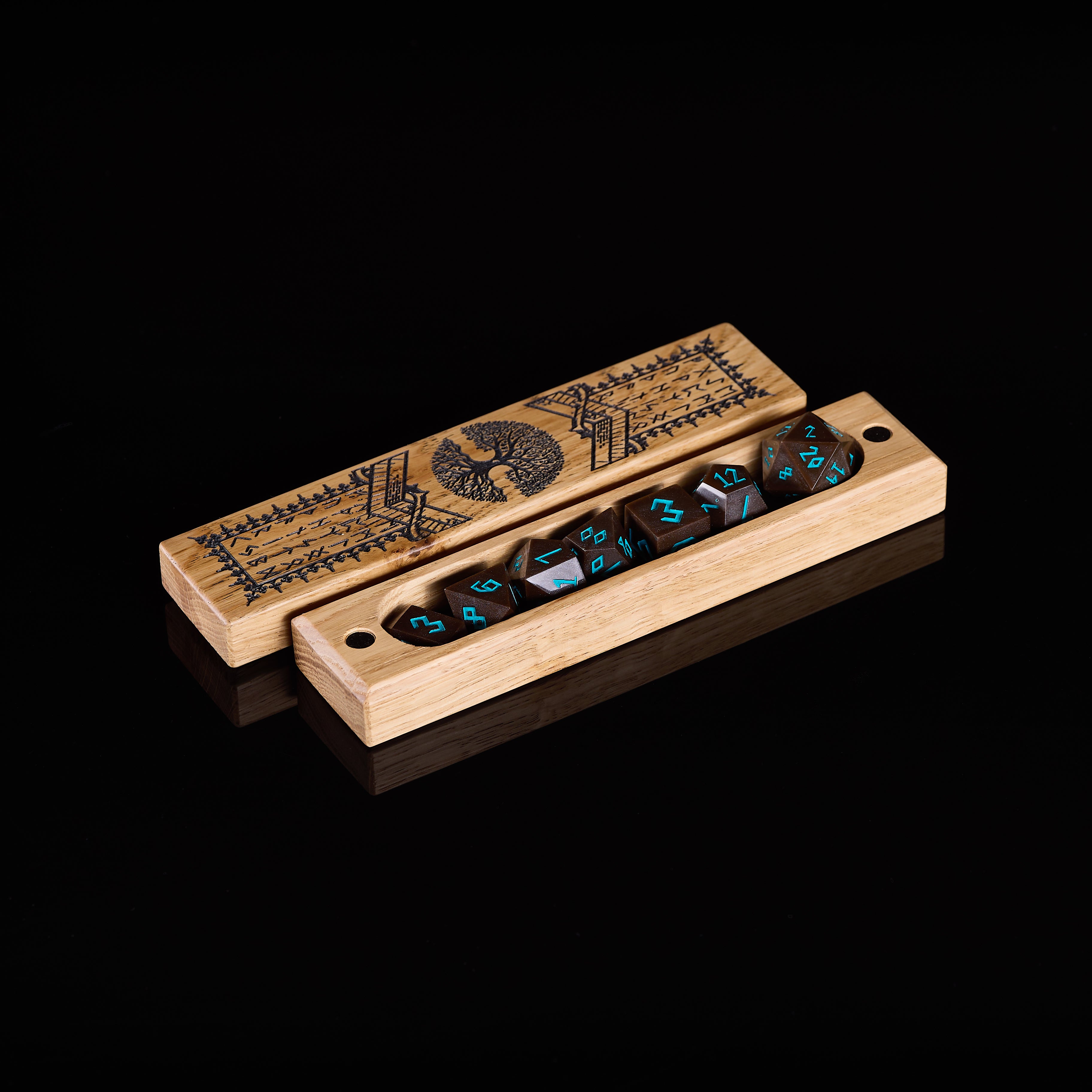 Nordic Style DnD Dice set, DnD Leather dice tray, Dice DnD Vault, Dice Box