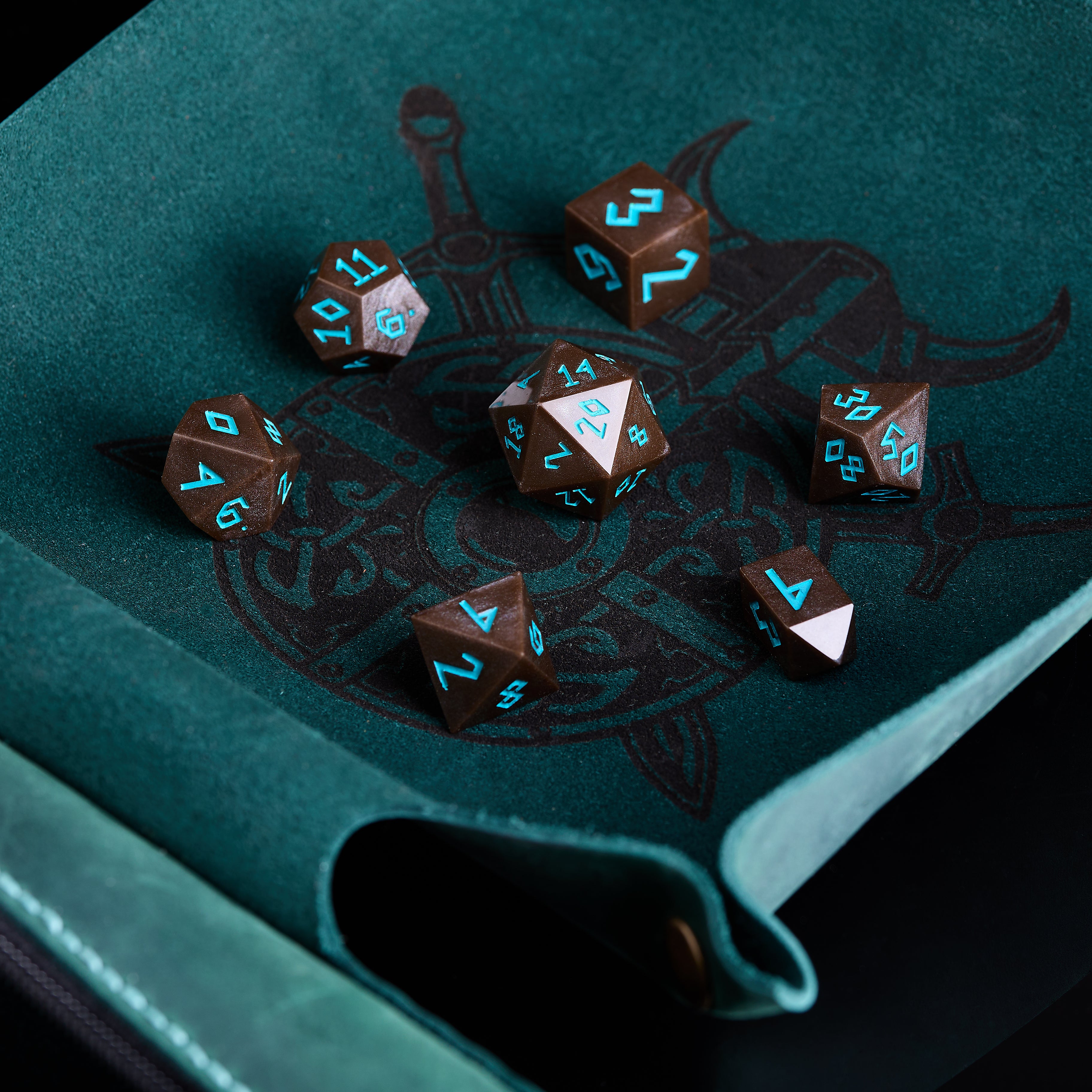 Nordic Style DnD Dice set, DnD Leather dice tray, Dice DnD Vault, Dice Box